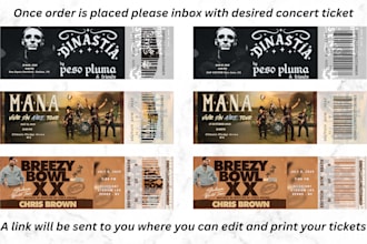 personalized souvenir ticket tour, concert ticket, digital download, DIY edition