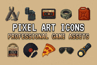 design pixel art icons, rpg items, and game assets