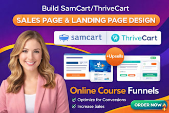 build samcart sales page, samcart thrivecart landing page design, online course