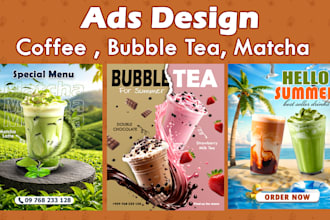 design eye catching drink, beverage, and milk tea ads design