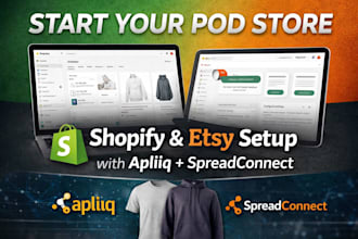 setup shopify print on demand store, etsy pod shop with apliiq, jetprint, aop