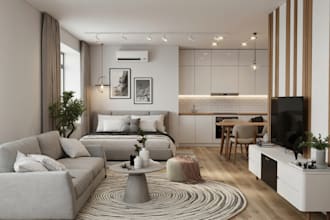design modern studio apartment and airbnb interior with realistic 3d renders