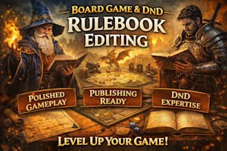 edit a professional rulebook for board tabletop game manuscript, dnd character