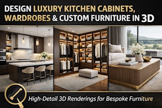 design luxury kitchen cabinets, wardrobes and custom furniture in 3d