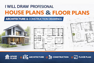 draw architecture, house plans, floor plan and construction drawing