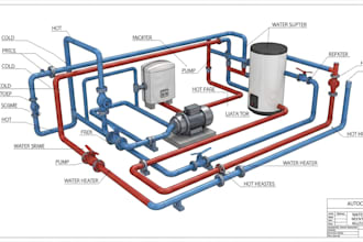 design hot and cold water supply system with pump and pipe sizing