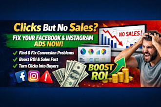 fix facebook,instagram ads with clicks but no sales, boost ROI, conversions fast