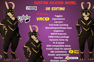 create 3d vrchat furry avatar, nsfw vtuber model, nsfw vrchat character, animaze