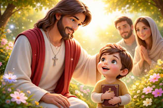 create christian, bible theme illustration, christian story book illustration
