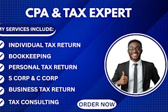 prepare and efile us tax returns for c corp, s corp, llc, personal, bookkeeping