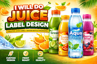 do juice label design, creative juice label water bottle packaging label design