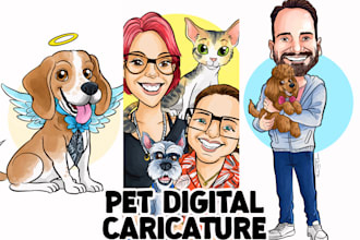 custom digital pet caricatures and portraits from your photo