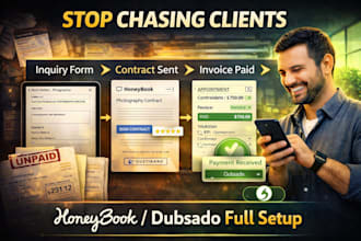 configure honeybook or dubsado with contracts, invoices and automated scheduling