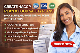 create haccp plan food safety plans, procedure and monitoring form with fda sops