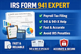 prepare and file irs form 941, 940, w2, w3 and 1099 payroll tax
