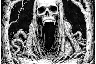 do hand drawn horror illustrations in ink