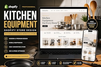 design a kitchen equipment shopify store kitchen accessories website and store