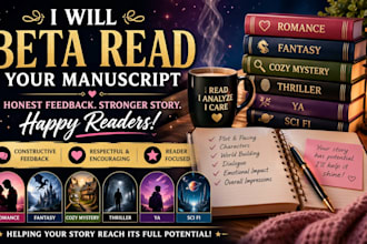 beta read romance, fantasy, cozy mystery thriller, ya, and sci fi manuscripts