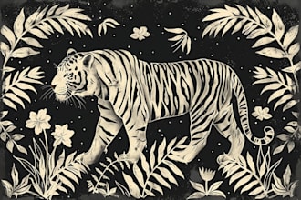 illustrate botanical and animal linocut vector illustration