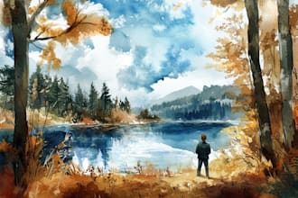 design watercolor landscape illustration
