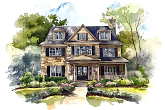 draw a watercolor house painting