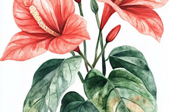 create digital botanical watercolor clipart
