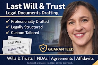 draft legal compliant last will and testament, statement, deed of trust