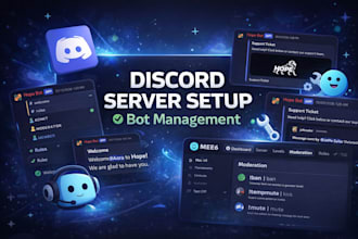 setup discord bot, server and manage your discord community and make custom bot