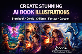 design ai children book illustration, comic art using midjourney ai in any style