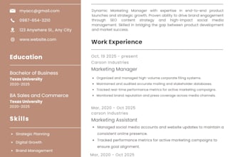 make a resume on marketing
