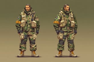 draw 2d game art military character design