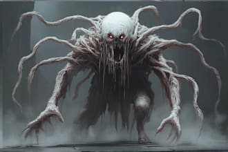 design scary horror creature and character concept art