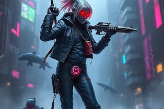 make cyberpunk character art of futuristic city art