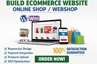 build ecommerce website online shop, webshop, shopify, wordpress, woocommerce