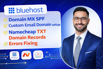 bluehost,domain mx spf,custom email domain setup, namecheap txt domain records
