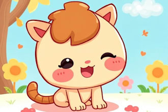 draw a cute and funny cartoon illustration