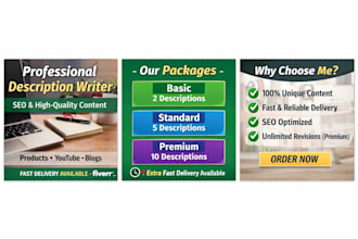 write SEO product descriptions and youtube descriptions