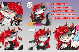 draw furry sticker, furry badge headshot pfp icon nsfw telegram animated sticker