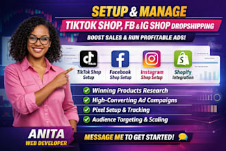 setup tiktok shop dropshipping  setup fb and ig shop manage and  setup ads