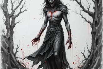 draw bloody horror illustration