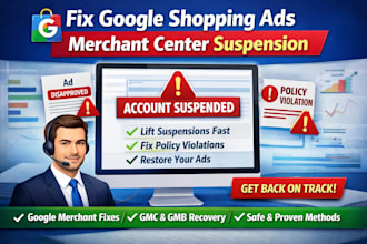 solve google shopping ads fix policy merchant center suspension gmc gmb fast