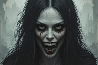 do a creepy and dark horror art illustration