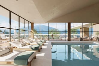 remodel modern spa complex, massage parlor design, gym center interior rendering