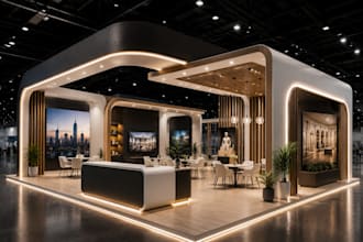 create photorealistic 3d exhibition booth, gallery, museum designs