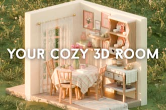 create a cozy stylized 3d isometric room