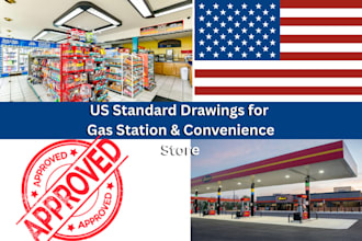 draw gas station and convenience store autocad drawing set in fl tx USA standard