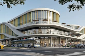 remodel modern commercial complex,retail store design,restaurant space rendering