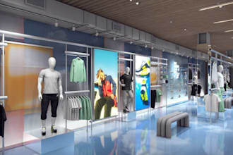 2d, 3d supermarket, shopping mall interior retail store, grocery store render