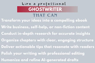 ghostwrite self help ebook, business ebook, finance ebook ghostwriting