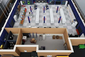 render 3d boutique, retail store, 2d supermarket, grocery store, shopping mall